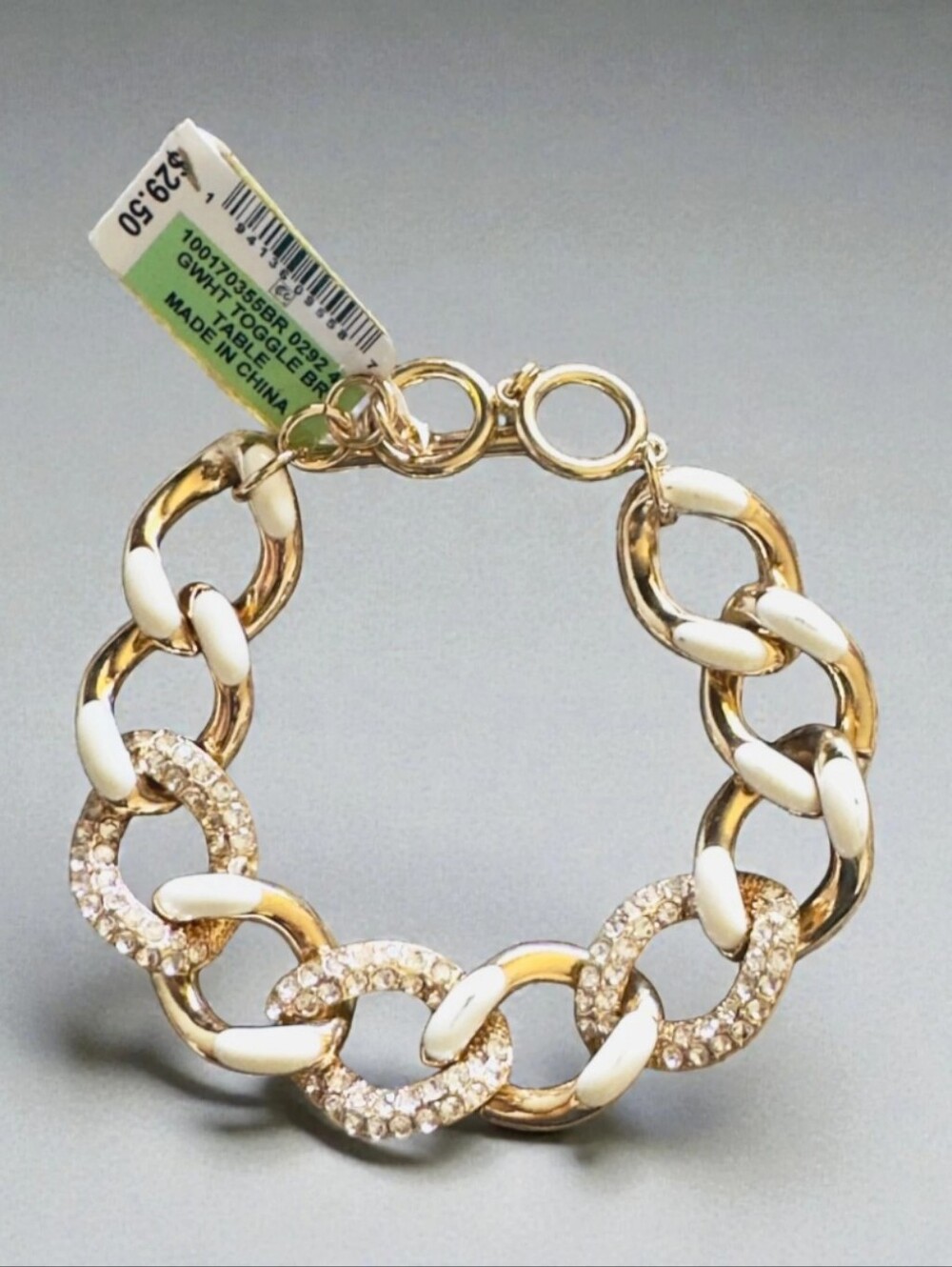 Gold & White Enamel/Crystal Link Bracelet